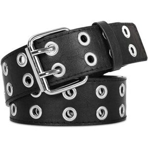 Double Grommet PU Leather Belt for Women/Men Punk metal Jean Belt Wide 1.5 Inch